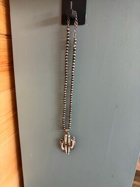 Silver Cactus Pendant Beaded Necklace - Women